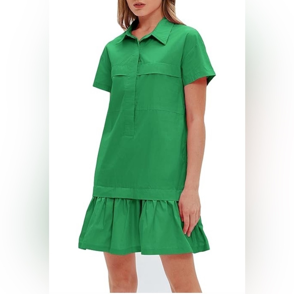 NWT beautiful emerald green drop waste mini dress cotton material with pockets
